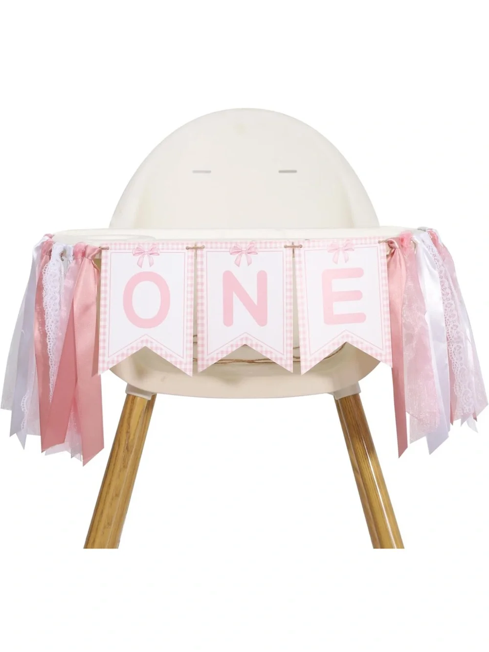Pink ONE High Chair Banner Garland for First Birthday